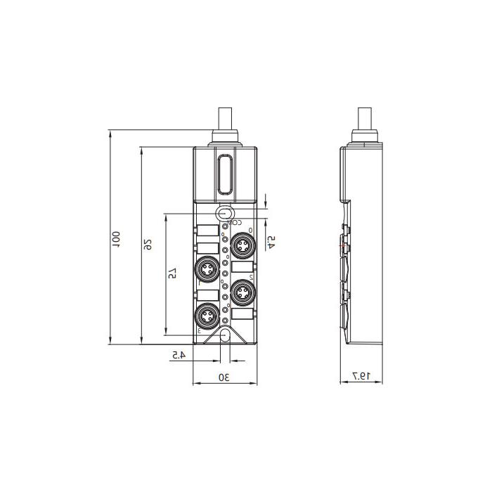 M8 Junction box、Single channel、PNP、4 port 、All-in-one、With LED、PVC non-flexible cable、Gray sheath、23P421-XXX