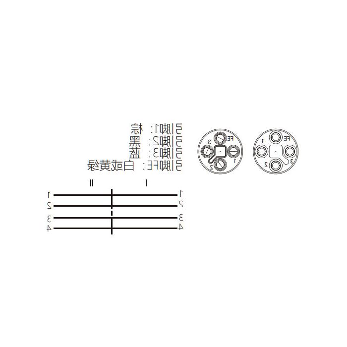 M12 4Pin T-coded、母头直型转公头直型、双端预铸PUR柔性电缆、黑色护套、64TD05-XXX