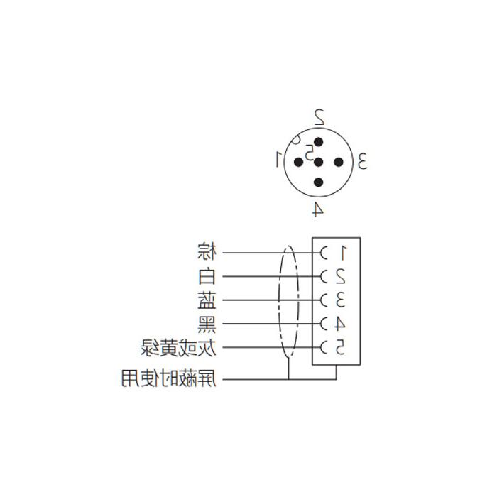 M12 5Pin 、公头90°、引脚5灰色、单端预铸PVC非柔性电缆、灰色护套、64S563-XXX